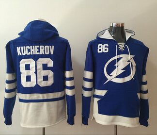 Men's Tampa Bay Lightning #86 Nikita Kucherov Royal Blue Pocket Stitched NHL Old Time Hockey Pullover Hoodie