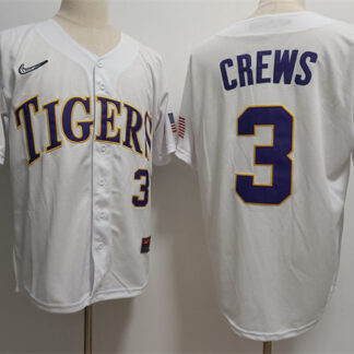 Men's LSU Tigers #3 ylan Crews White Stitched Baseball Jersey