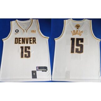 Men's Denver Nuggets #15 Nikola Jokic White With NO.6 Patch Stitched Jersey