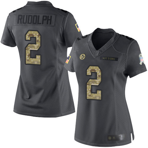 Nike Pittsburgh Steelers #2 Mason Rudolph Black Women’s Stitched NFL Limited 2016 Salute to Service Jersey