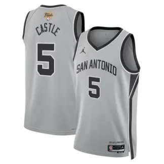 Men's San Antonio Spurs #5 Stephon Castle Silver 2026 NBA Finals Patch Swingman Statement Edition Jersey