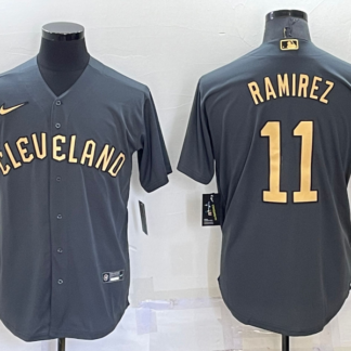 Men's Cleveland Indians #11 Jose Ramirez Grey 2022 All Star Stitched Cool Base Nike Jersey