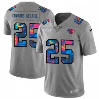 Kansas City Chiefs #25 Clyde Edwards-Helaire Men’s Nike Multi-Color 2020 NFL Crucial Catch NFL Jersey Greyheather