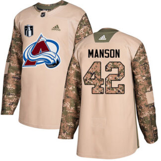 Adidas Colorado Avalanche #42 Josh Manson Camo Youth 2022 Stanley Cup Final Patch Authentic Veterans Day Stitched N...