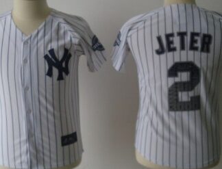 New York Yankees #2 Derek Jeter White 3000 Hits Patch Kids Jersey