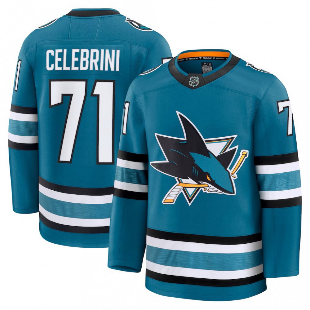 Men's San Jose Sharks Macklin Celebrini Teal Home Premium Jersey