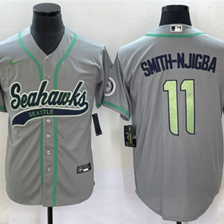 Men's Seattle Seahawks #11 Jaxon Smith-Njigba Gray With Patch Cool Base Stitched Baseball Jersey