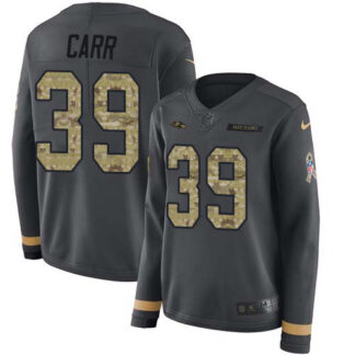 Nike Baltimore Ravens #39 Brandon Carr Anthracite Salute to Service Women’s Stitched NFL Limited Therma Long Sleeve...