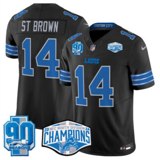 Men's Detroit Lions #14 Amon-Ra St. Brown Black 2024 NFC North Champions 90th Anniversary Patch F.U.S.E. Vapor Limi...