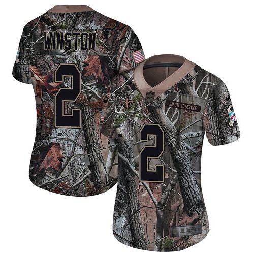 Nike New Orleans Saints #2 Jameis Winston Camo Women’s Stitched NFL Limited Rush Realtree Jersey