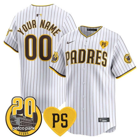 Men's San Diego Padres White "For Peter" And Petco Park 20th Patch Limited Custom Jersey