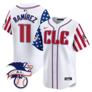 Youth Cleveland Guardians #11 Jose Ramirez White 2024 Fourth Of July Vapor Premier Limited Jersey