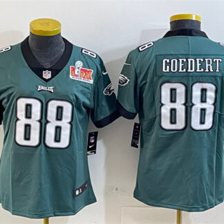 Women's Philadelphia Eagles #88 Dallas Goedert Green 2025 Super Bowl LIX Patch Vapor Untouchable Limited Stitched F...