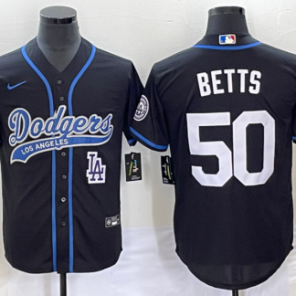 Men's Los Angeles Dodgers #50 Mookie Betts Black With Patch Cool Base Stitched Baseball Jersey1