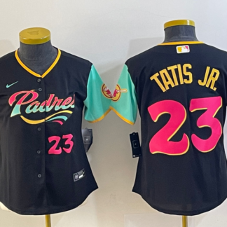 Women's San Diego Padres #23 Fernando Tatis Jr Black Number 2022 City Connect Cool Base Stitched Jersey