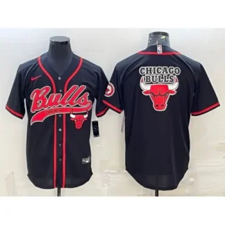 Men's Chicago Bulls Black Team Big Logo Cool Base Stitched Baseball Jersey PA7U