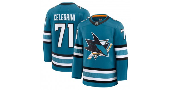 Men's San Jose Sharks Macklin Celebrini Teal Home Premium Jersey - Image 2