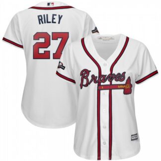 Atlanta Braves #27 Austin Riley Majestic Women’s 2019 Postseason Official Cool Base Player Jersey White