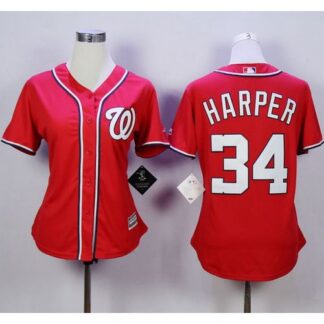 Washington Nationals #34 Bryce Harper Red Alternate 1 Women’s Stitched MLB Jersey