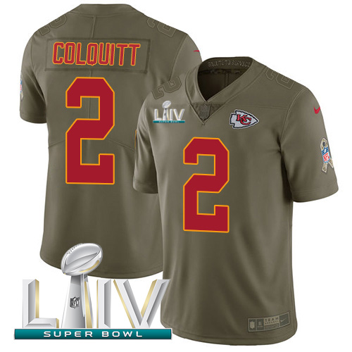 Nike Kansas City Chiefs #2 Dustin Colquitt Olive Super Bowl LIV 2020 Men’s Stitched NFL Limited 2017 Salute To Serv...