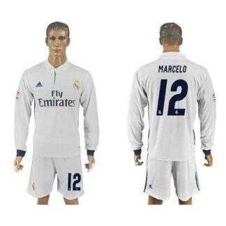 Real Madrid #12 Marcelo White Home Long Sleeves Soccer Club Jersey